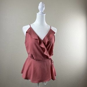 Mauve Ruffle Faux Wrap Tank Top